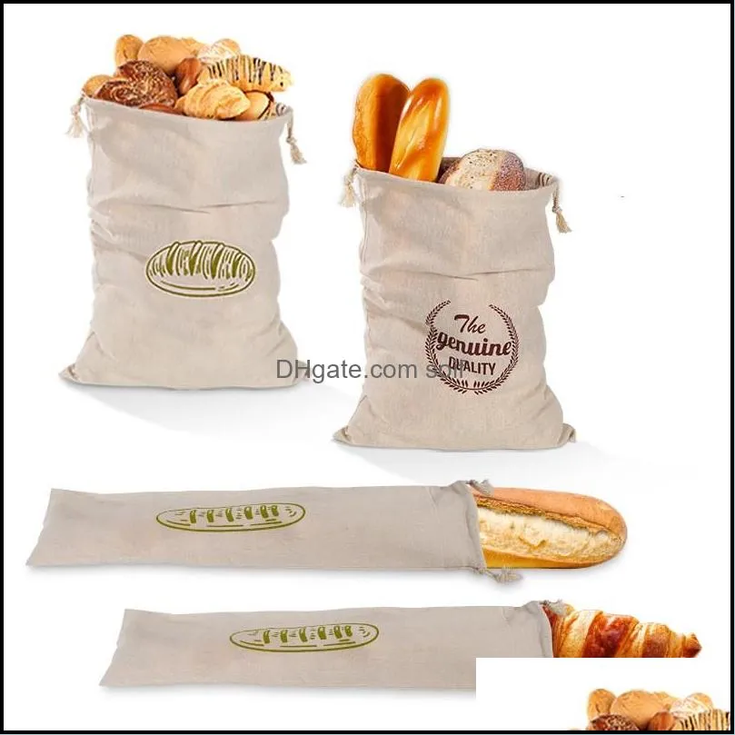 bunched bread Storage Bags Linen bread bag reusable French baguette drawstring bag Home Storage B3