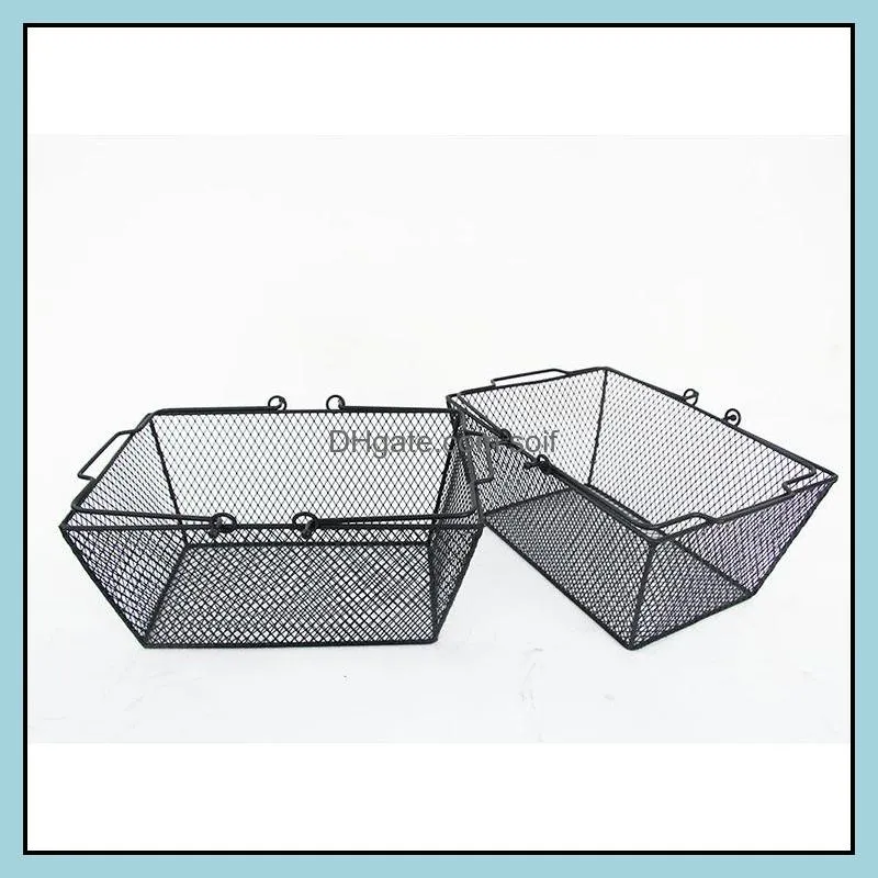 Metal Iron Wire Mesh Shopping Basket Sturdy With Handle Storage Baskets Resistance To Fall Skep