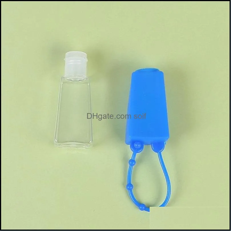 Reusable Empty Plastic Bottles Silicone Covers Hanging Type Instant Hand Sanitizer Container Clear Liquid Storgae Jars 30ml 0 95hs E19