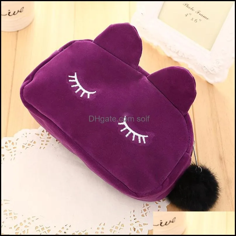 Cute Cats 3D Flannel Travel Cosmetic Bags Makeup Case Pouch Women Toiletry Organizer Zipper Cartoon Cat Coin Storage Bag RRA1696 48 J2