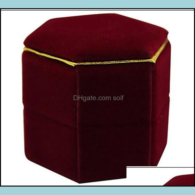 Hexagonal Velvet Jewelry Boxes Valentine Day Rings Box Plastic Storage Display Holder For Ring Earrings Xmas Gif M2