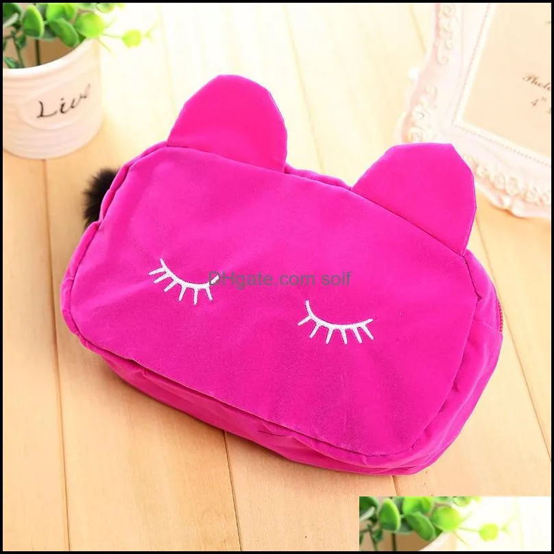 Cute Cats 3D Flannel Travel Cosmetic Bags Makeup Case Pouch Women Toiletry Organizer Zipper Cartoon Cat Coin Storage Bag RRA1696 48 J2