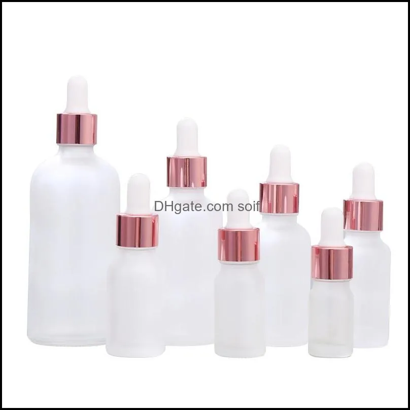 Clear Frosted Glass Essential Oil Perfume Bottle Liquid Reagent Pipette Dropper Bottle with Rose Gold Cap 5 100ml