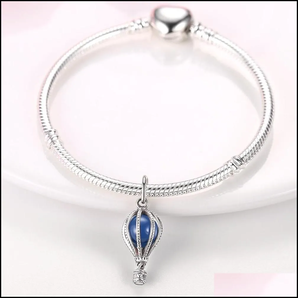 925 silver fit pandora charm 925 bracelet cz blue pink air balloon dangle charms set pendant diy fine beads jewelry