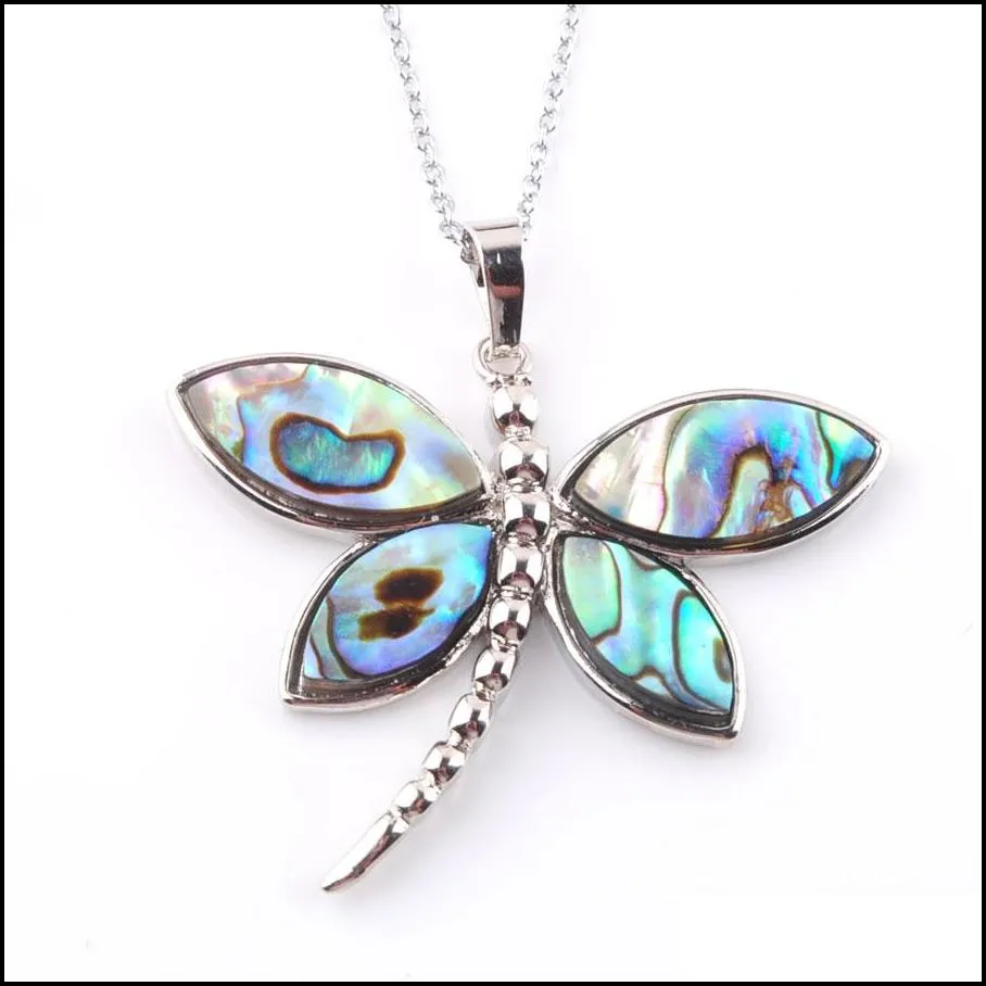 wojiaer natural colourful  abalone shell pearl pendant necklace boho style dragonfly beads women jewelry n3646