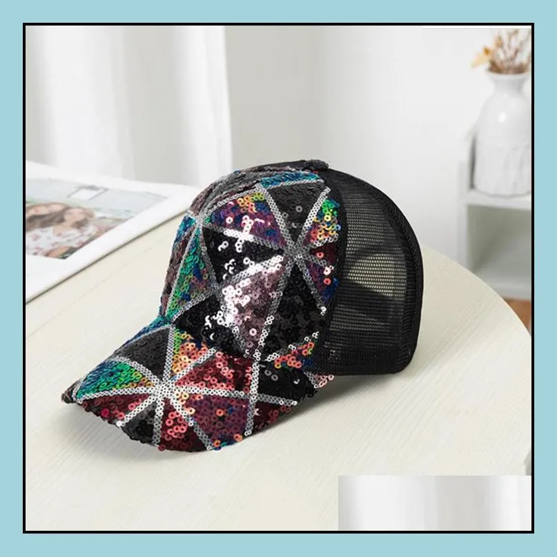 party hats summer sequin caps womens breathable sunshade baseball hat fashion net cap 4 colors db083