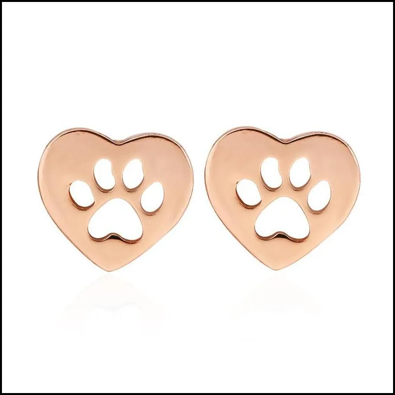 bear paw confidante earrings jewelry lady plated gold hollowing out love heart footprint ear studs valentines day simplicity 2 5jsa j2