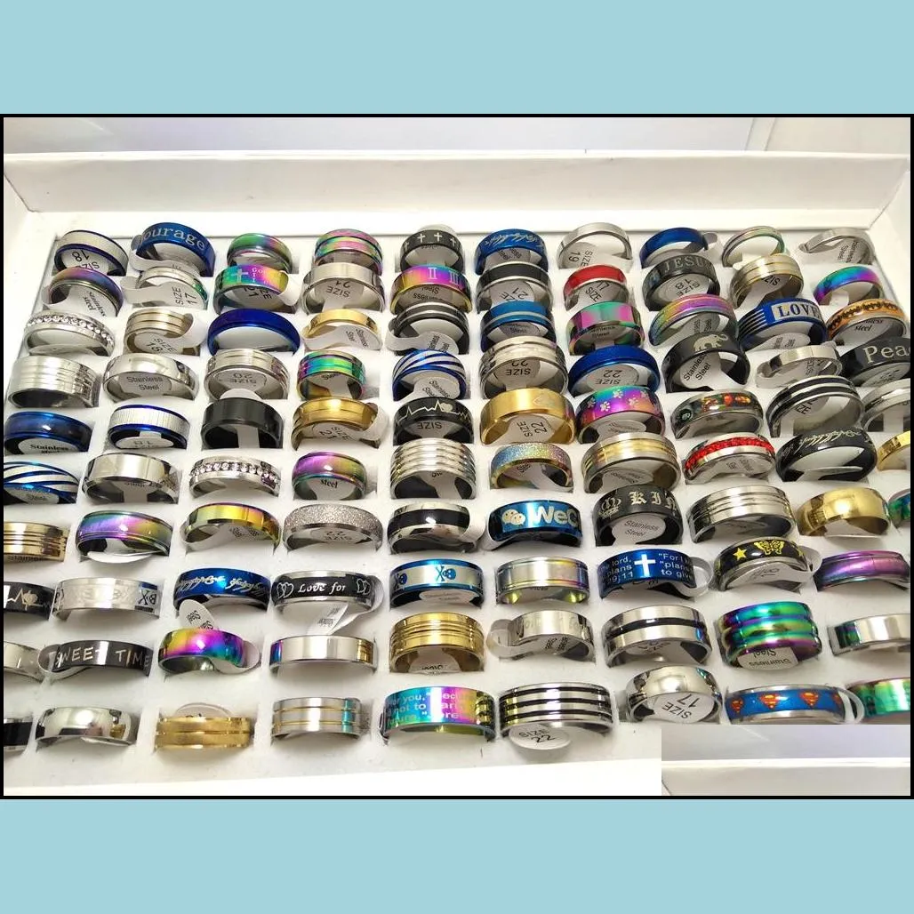 wholesale 100pcs top mix ring men women fashion stainless steel rings wedding band finger ring trendy jewelry