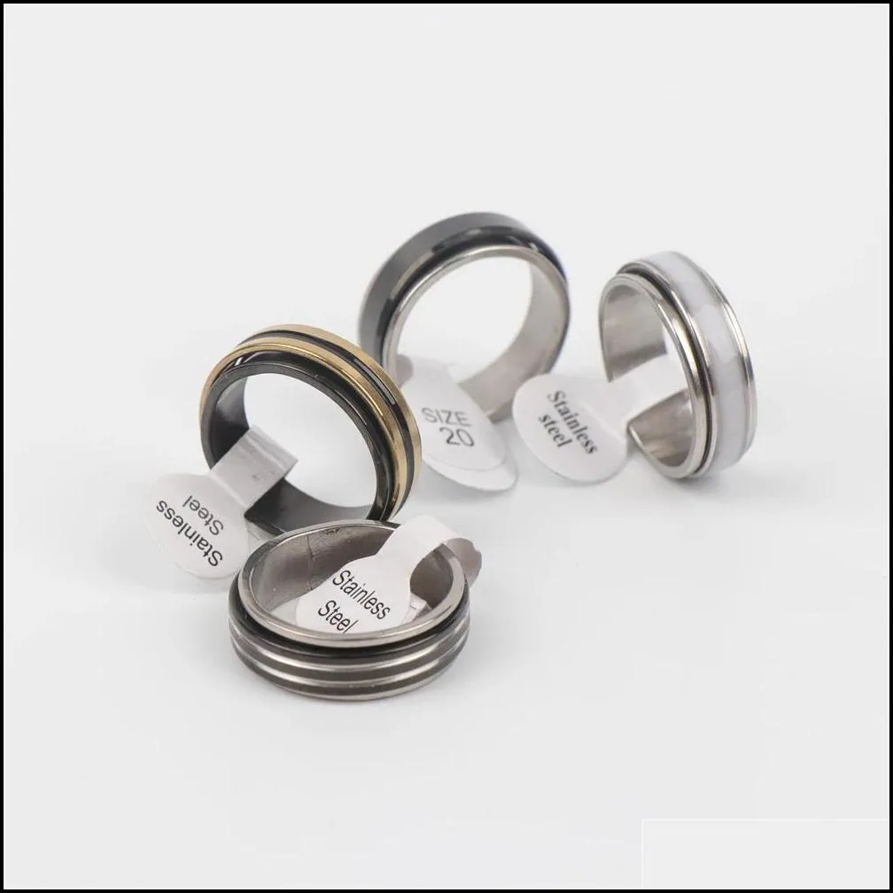 wholesale bulk drip oil rotatable spinner stainless steel stripe rings jewelry for women men mix style