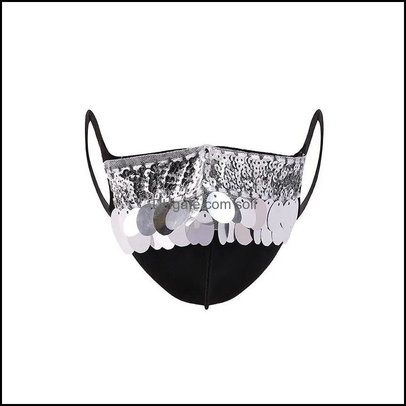 sequin protective mask bling face masks sequin hanging ear type dustproof masks round long sequins woman masks party shine mask 62 g2