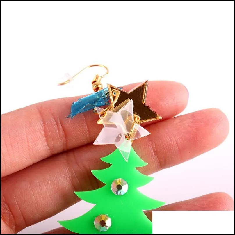 2021 christmas new glitter acrylic christmas trees large drop earrings for women trendy jewelry fashion accessories