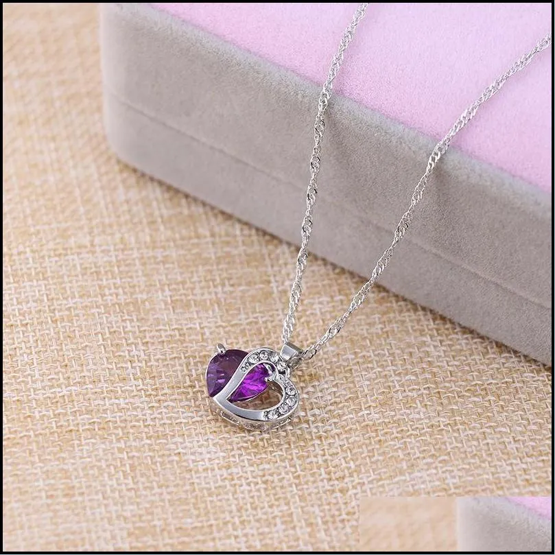 heart pendant necklace for women fashion 925 sterling silver chains charms jewelry zircon crystal diamond rhinestone ladies love