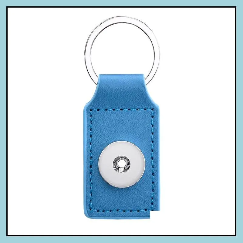 square leather keychain jewelry 18mm snap buttons key ring chain fit snaps jewelry keyring