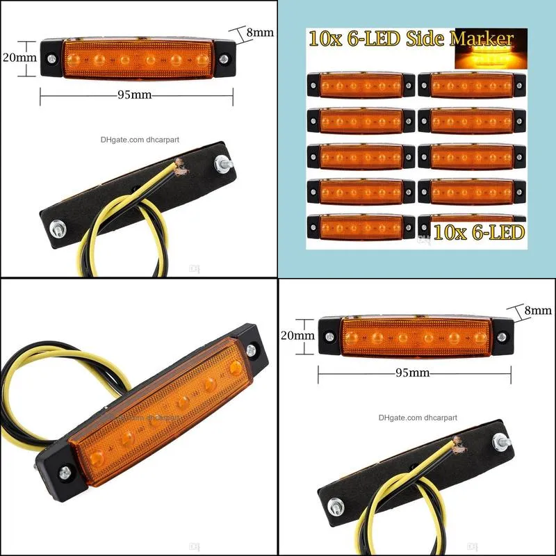 10X 12V 6 LED Daytime Running Truck Bus Boat Trailer Side Marker Indicators Light Lamp Amber lights small lights Car styling