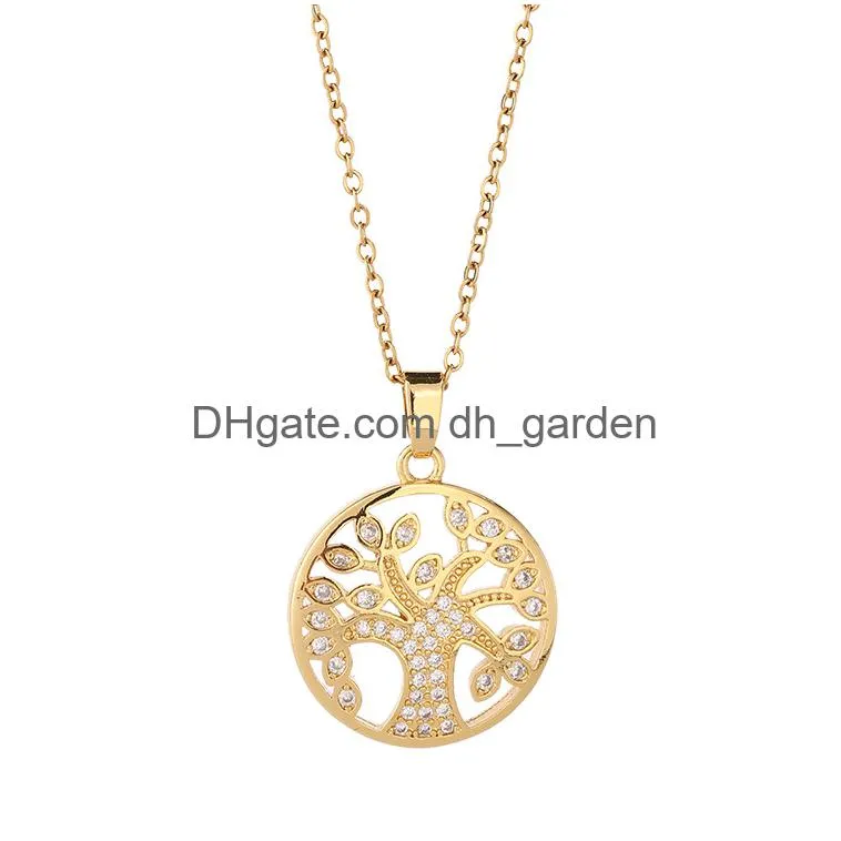 pendant necklaces tree of life crystal hollow pendant necklace gold and silver jewelry elegant female plant chain jewelry gift