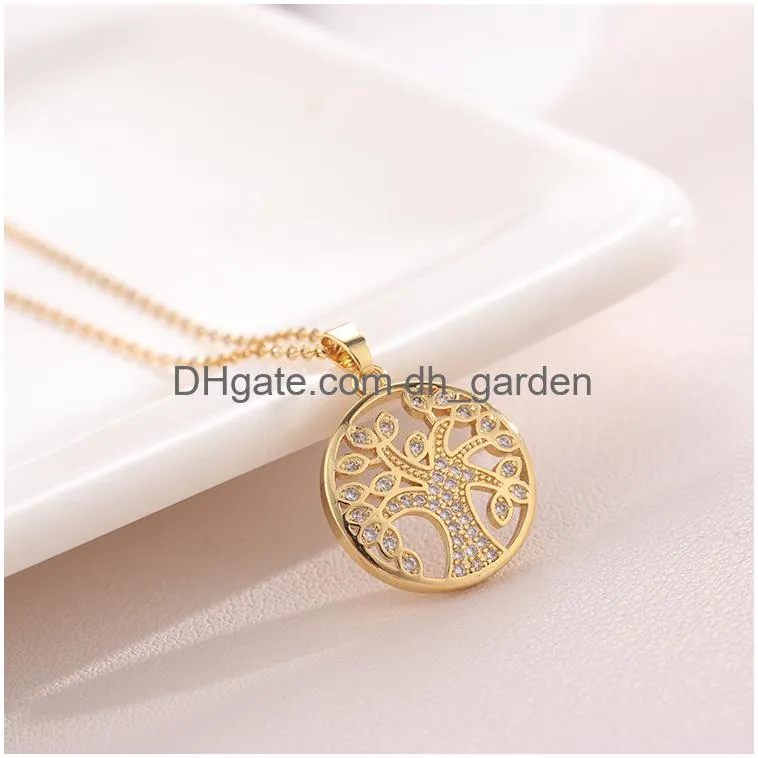 pendant necklaces tree of life crystal hollow pendant necklace gold and silver jewelry elegant female plant chain jewelry gift