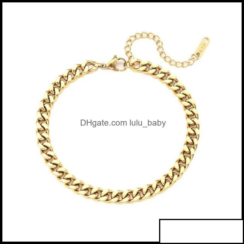anklets tarnish hypoallergenic 2 5mm 6mm 8mm cuban link chain gold for women summer beach foot bracelet jewelry drop delivery 2021