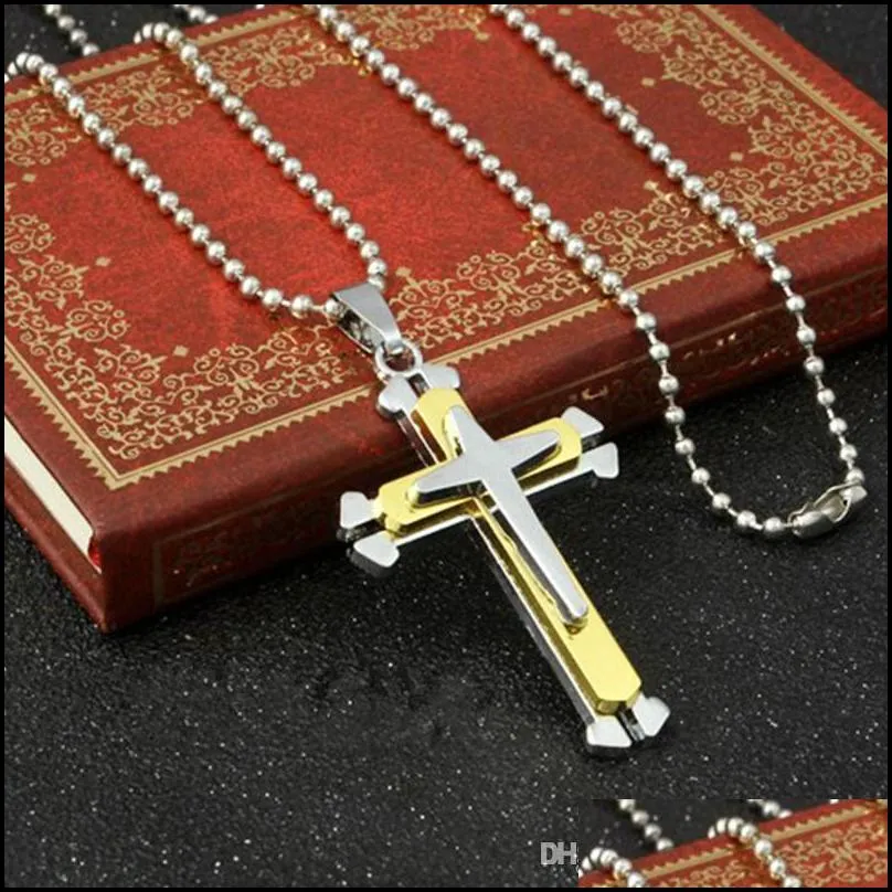 fashion women men stainless steel cross pendants necklace chain titanium religious jewelry latin christmas punk classic gift