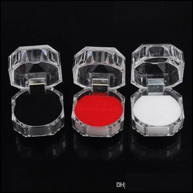 acrylic crystal clear ring box transparent black white red box stud earring jewelry case gift boxes jewelry packaging