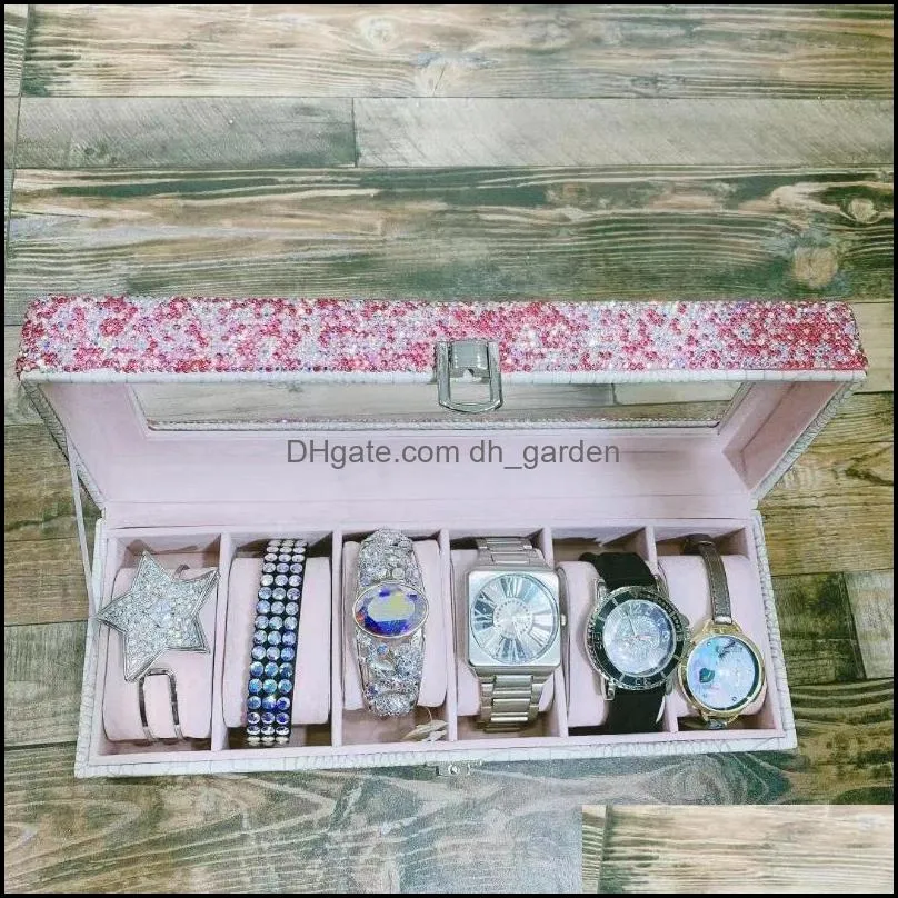 Jewelry Pouches Bags Cystals Sitting Watch Box Ornament Sparkling Diamante Bracelet Storage Packaging & Display Brit22