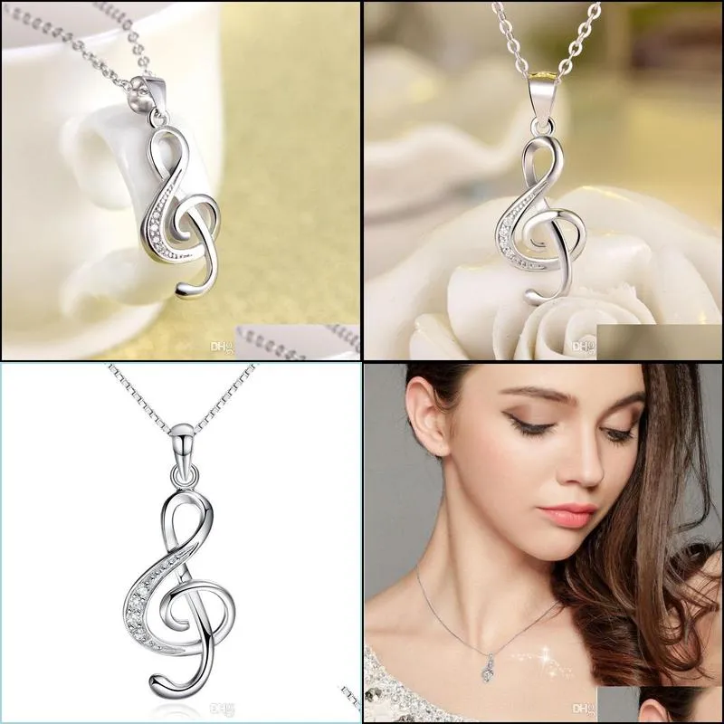 925 sterling silver necklces crystal jewelry music note diamond pendant statement necklace wedding vintage new arrival