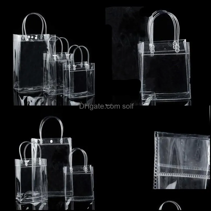 pvc plastic gift bags handles wine packaging bag clear handbag party favors fashion with button 92 g2