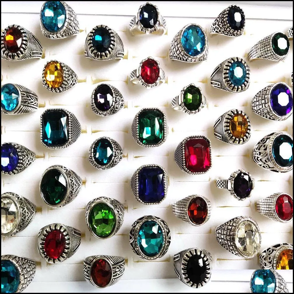 bulk lots 30pcs multistyles mix big zircon stone silver rings for women vintage mens luxury antique crystal rings wholesale wedding jewelry birthday party