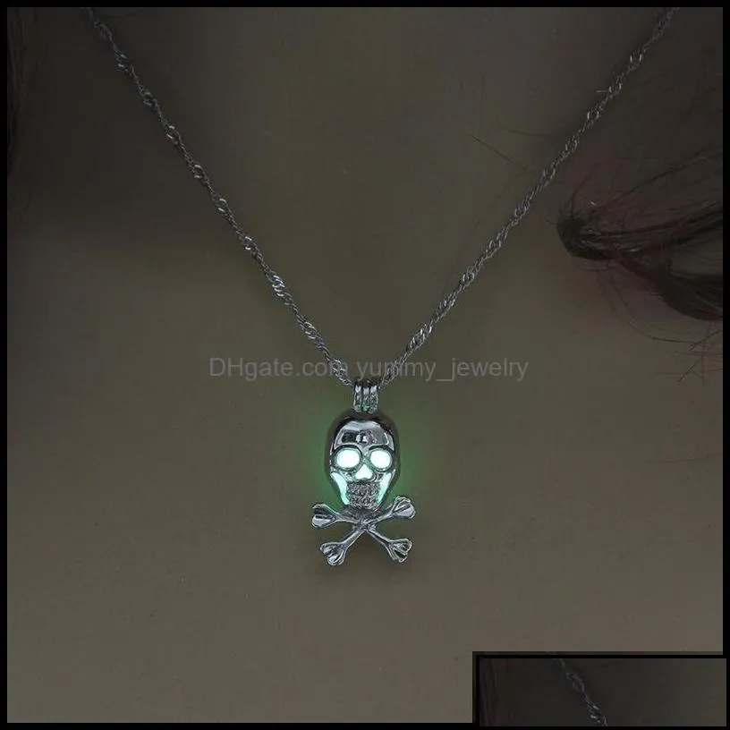 lockets necklaces pendants jewelry fashion glow in the dark skl hollow luminous pirate flag pearl cage skeleton pendant for women s