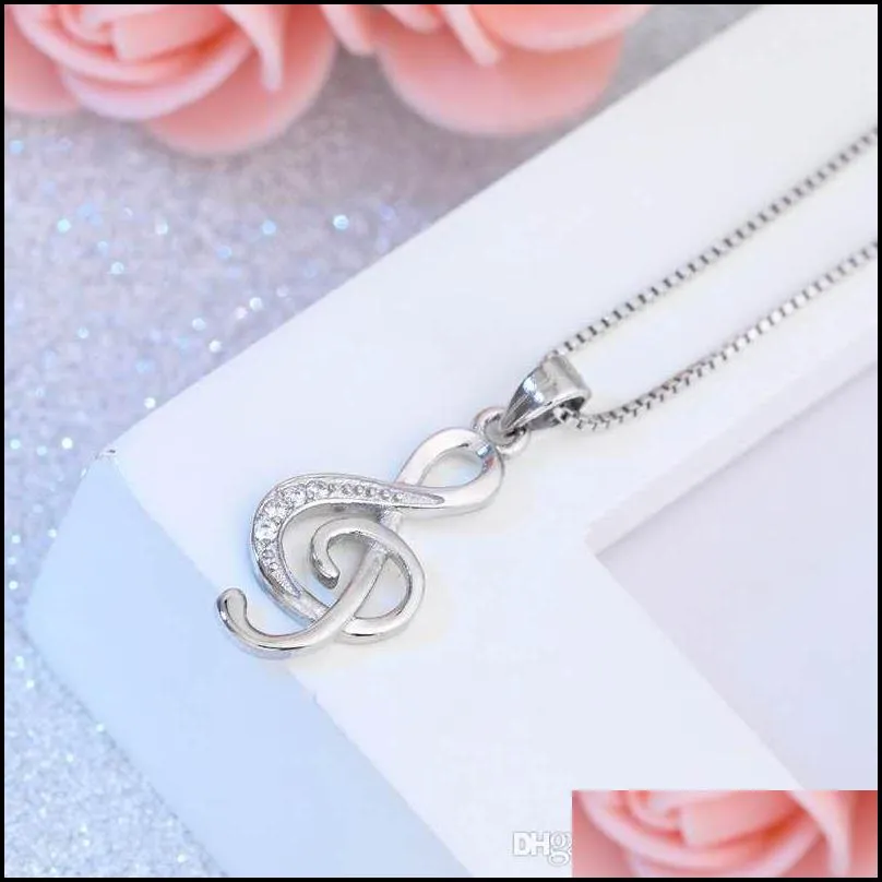925 sterling silver necklces crystal jewelry music note diamond pendant statement necklace wedding vintage new arrival