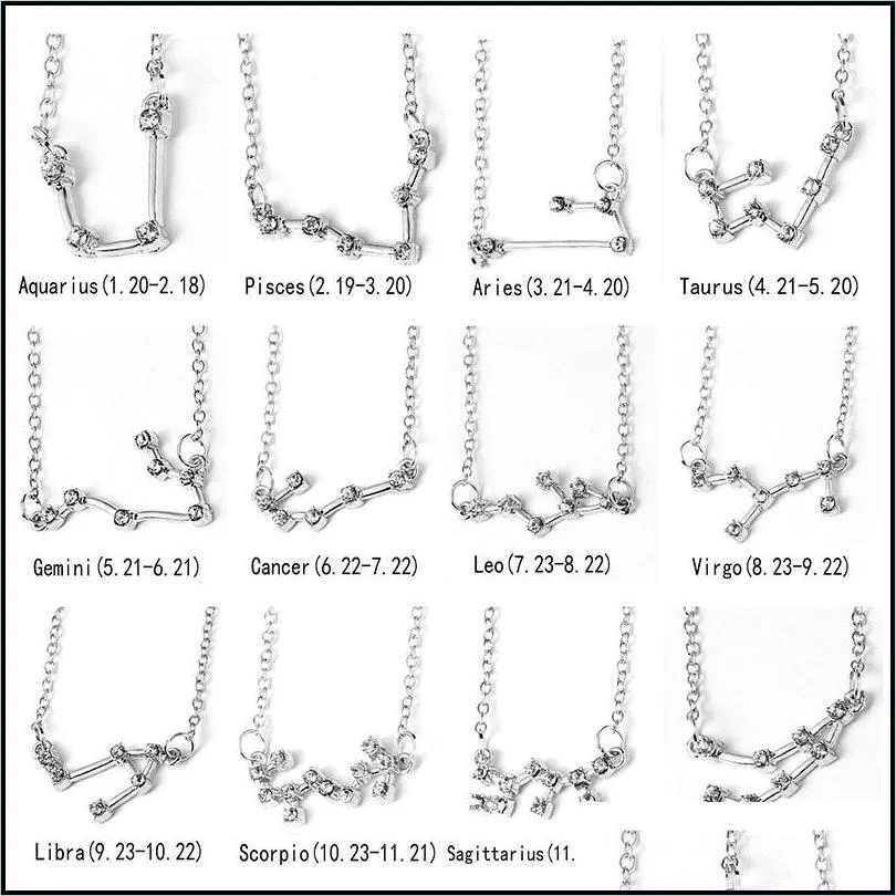 12 constellation zodiac necklace horoscope sign zircon korean jewelry star galaxy libra astrology women necklace gift with retail card