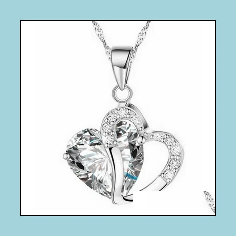 heart pendant necklace for women fashion 925 sterling silver chains charms jewelry zircon crystal diamond rhinestone ladies love
