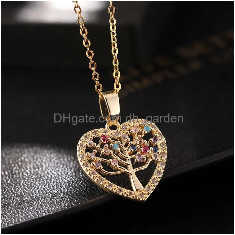 pendant necklaces engraved zircon heartshaped necklaces adorn the tree of life trendy wedding valentines day gifts