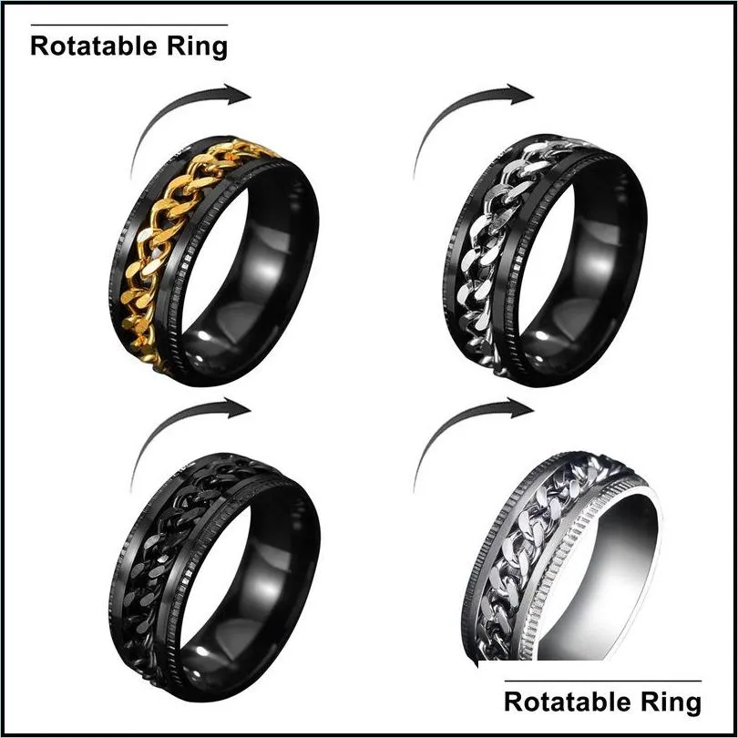 fashion multicolor chain spinner stainless steel rings for women men rotatable jewelry mix color mix style wholesale