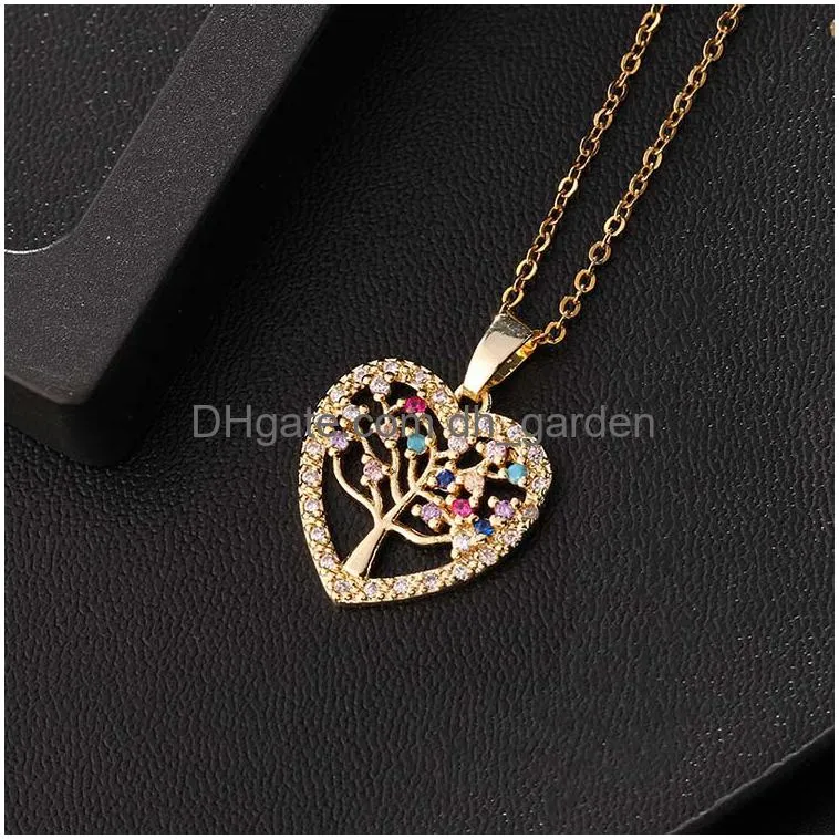 pendant necklaces engraved zircon heartshaped necklaces adorn the tree of life trendy wedding valentines day gifts