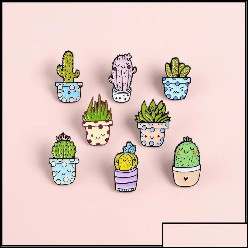 pins brooches jewelry cartoon cactus brooch cute mini plant pot enamel women denim jackets lapel pins hat badges kid badge drop delivery