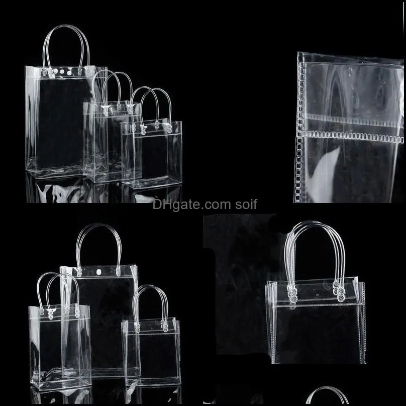 pvc plastic gift bags handles wine packaging bag clear handbag party favors fashion with button 92 g2