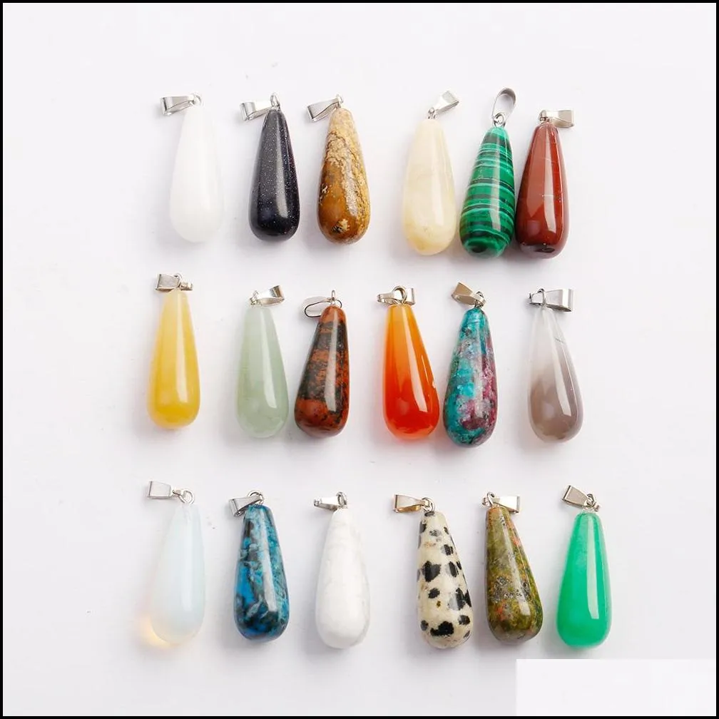 wholesale natural stone water drop pendant crystalbeadnecklace multicolor stone gemstone for jewelry making women gift shipping