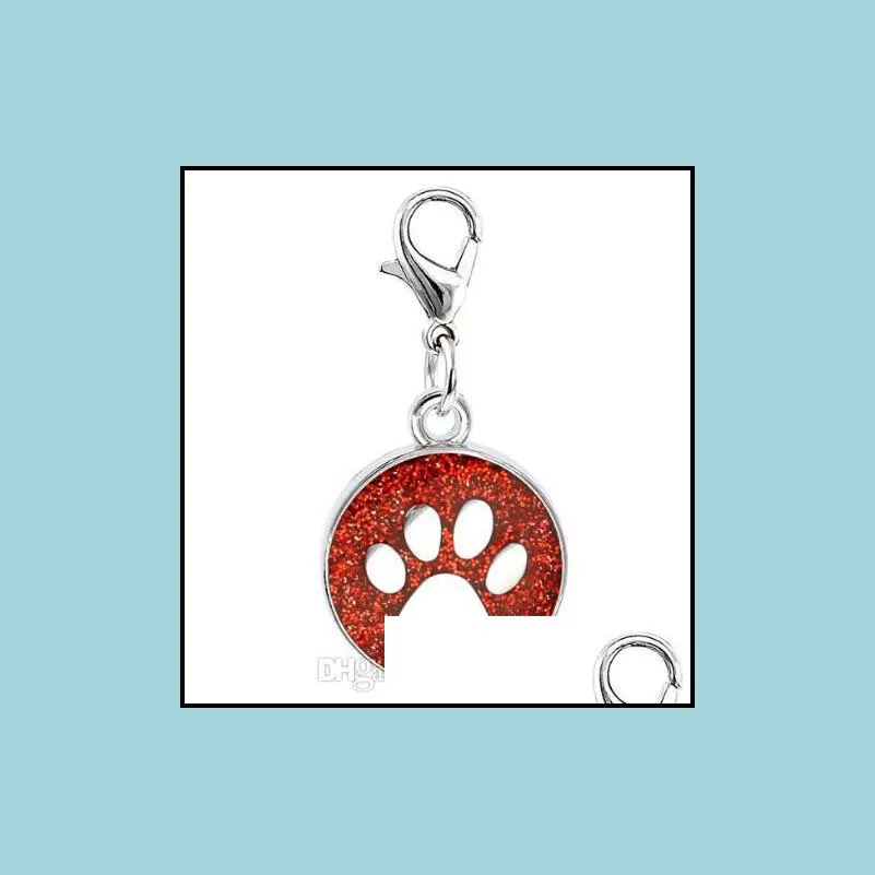 20pcs/lot colors 18mm footprints cat dog paw print hang pendant charms with lobster clasp fit for diy keychains fashion jewelrys305y