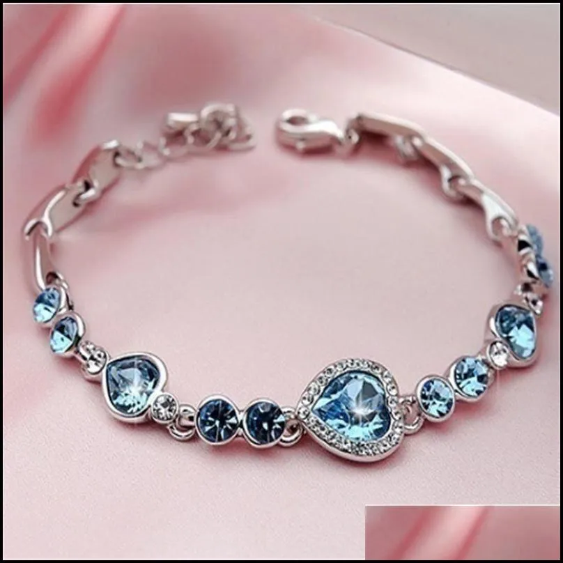 fashion blue crystal bracelet link chain ocean heart colorful crystal bracelets jewelry