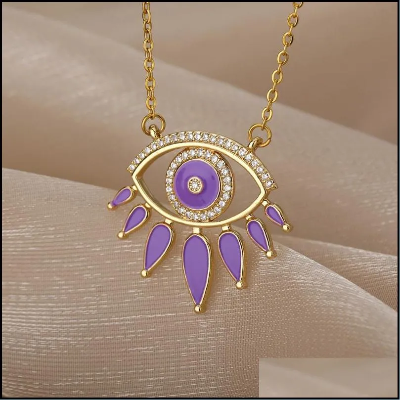 pendant necklaces vintage crystal demon eye necklace for women multicolor enamel heart fashion creativity jewelry gift turkey choker