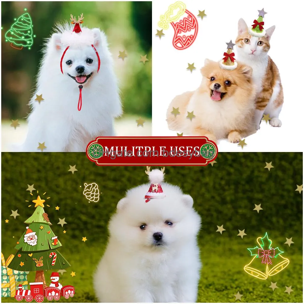 dog apparel holiday christmas pet hat cat dog headwear adjustable deer horn bell lace