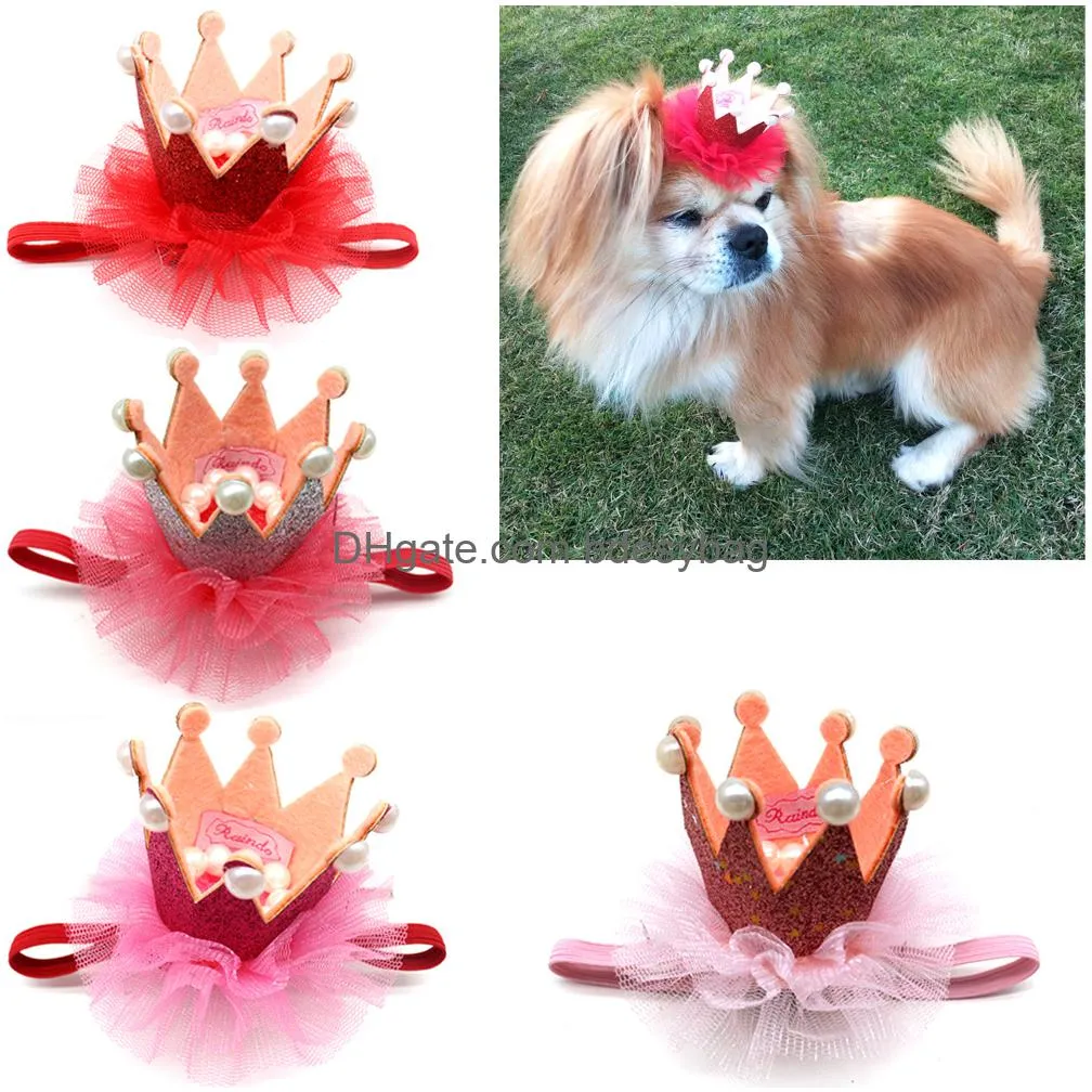 dog apparel pet dog crown hat gauze birthday party party hat cat size dog general pet supplies