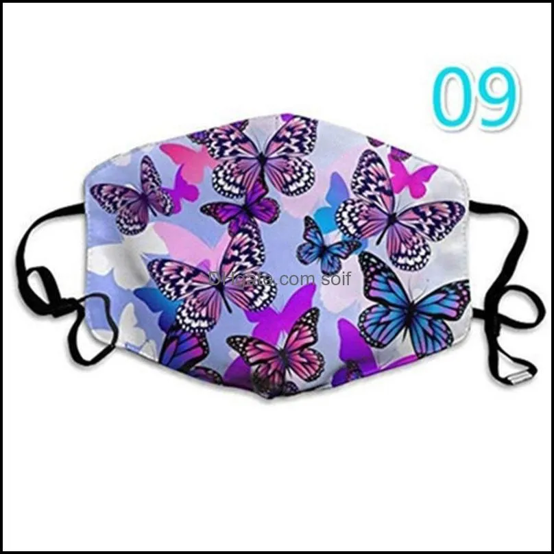 digital printing butterfly mask washable breathable face mask outdoor sport windproof dustproof cycling masks designer mas