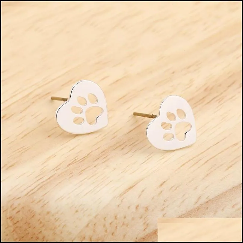 bear paw confidante earrings jewelry lady plated gold hollowing out love heart footprint ear studs valentines day simplicity 2 5jsa j2