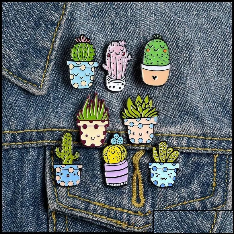 pins brooches jewelry cartoon cactus brooch cute mini plant pot enamel women denim jackets lapel pins hat badges kid badge drop delivery
