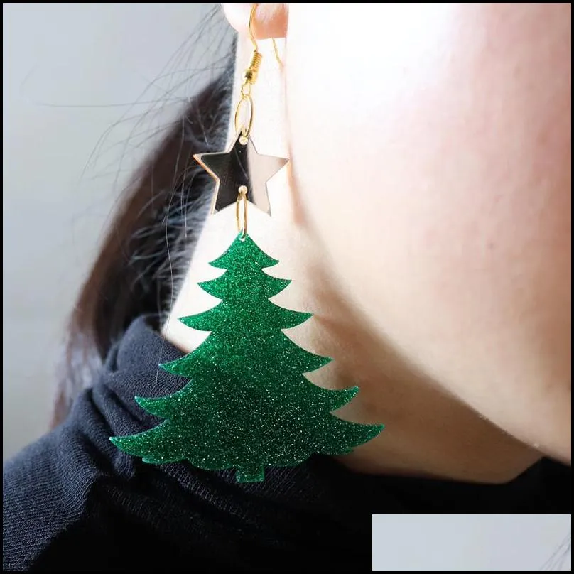 2021 christmas new glitter acrylic christmas trees large drop earrings for women trendy jewelry fashion accessories