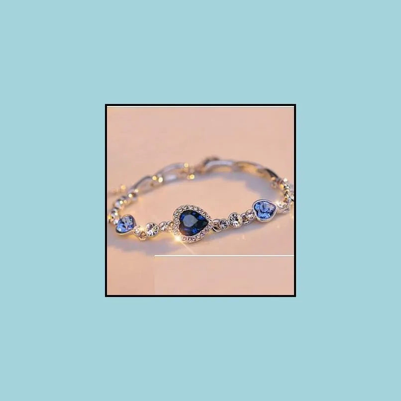 fashion blue crystal bracelet link chain ocean heart colorful crystal bracelets jewelry