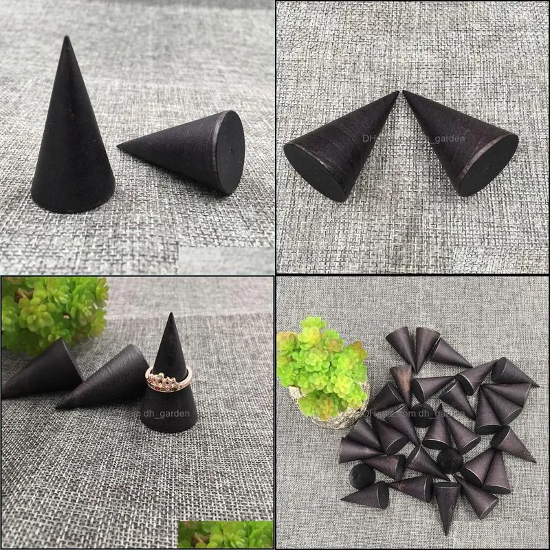 Jewelry Pouches Bags 5PCS Ring Holder Black Color Solid Wood Cone Decorative Supplies Storage Display Rack Organizer Wholesale Brit22