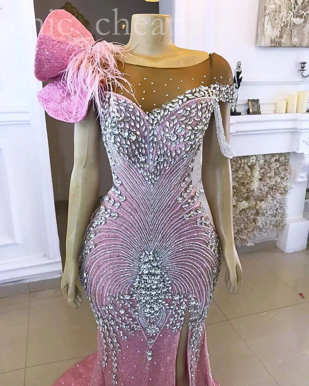 2022 Arabic Aso Ebi Mermaid Pink Prom Dresses Beaded Crystals Sparkly Evening Formal Party Second Reception Birthday Engagement Gowns Dress ZJ4788