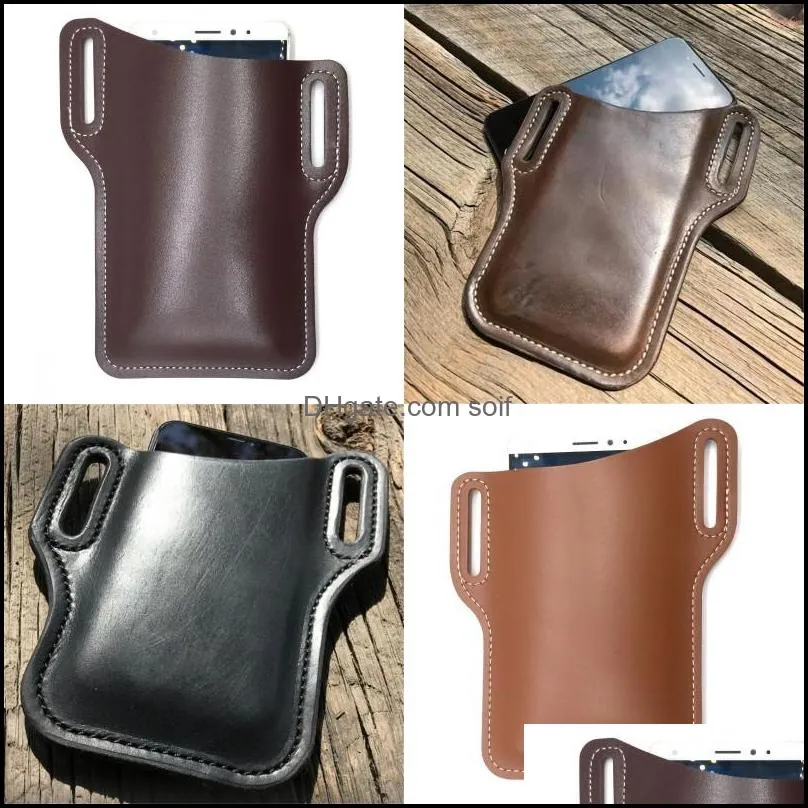 male female mobile phone bag fashion accessory outdoor motion pure color leather retro cellphone pocket